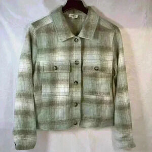 UMGEE Womens Shirt Jacket SZ M Shacket PlaidCrop Long Sleeves Mint Flannel Fall